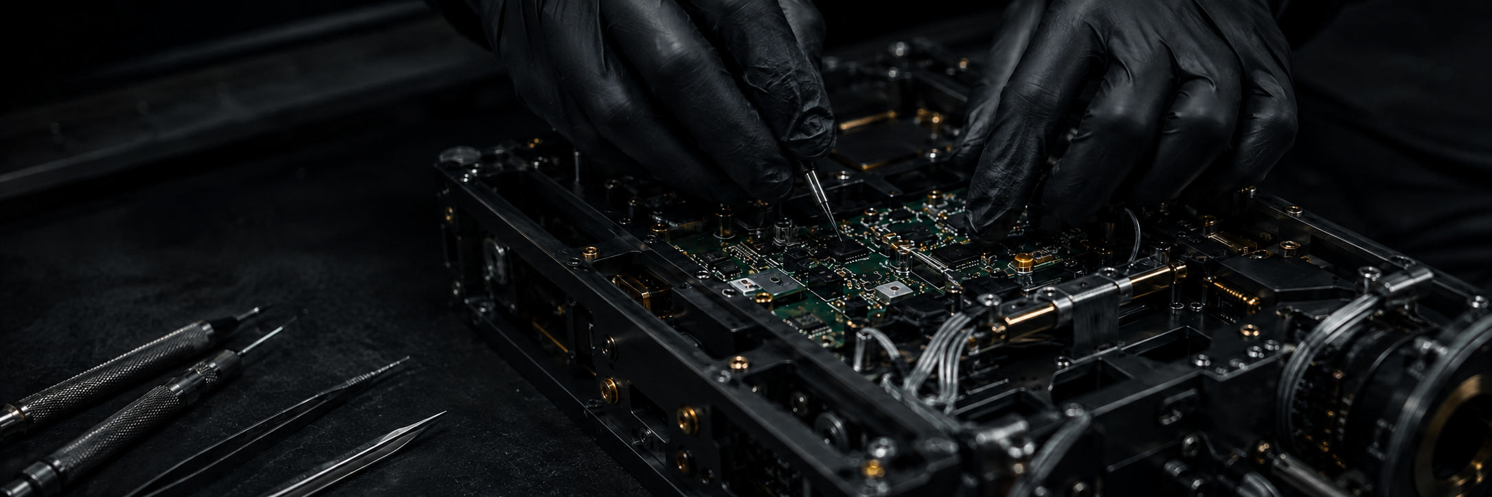 Precision work on an electronic circuit board during development